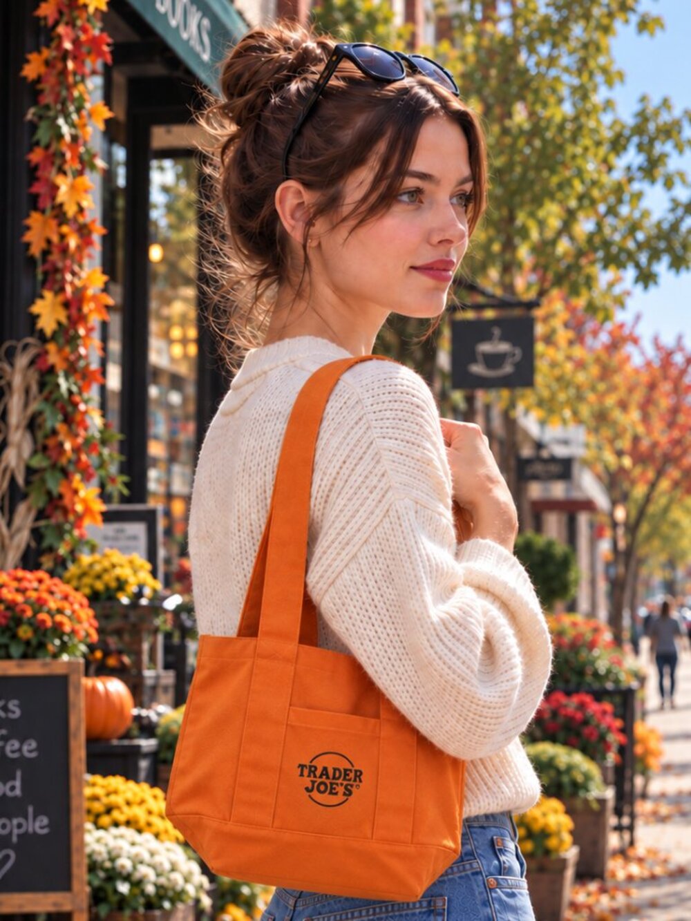 Trader Joes Mini Canvas Tote Pumpkin Orange Reusable Bag Summer City Style Cute